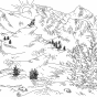 Pine Trees & Mountains Lineart